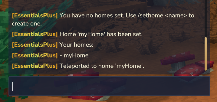 Home list GUI showing saved home locations with teleport buttons