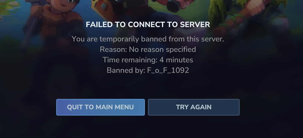 Temporary ban command showing player being banned with expiration time